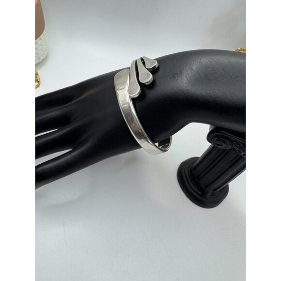 Vintage Bracelet Taxco Mexico Sterling Cuff Modernist Hinged Wide Streaks IN-02 - Picture 4 of 11